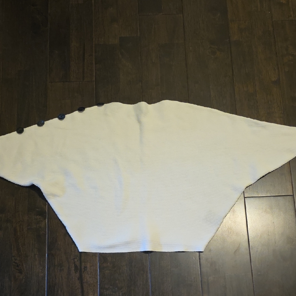 Faith & Zoe Cream Sweater Poncho with Button Detail